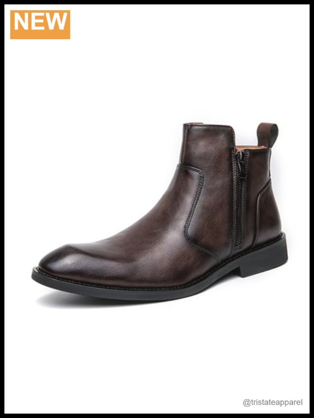 Mens Faux Leather Chelsea Ankle Boots Double Side Zip Pointed Toe Block Heel
